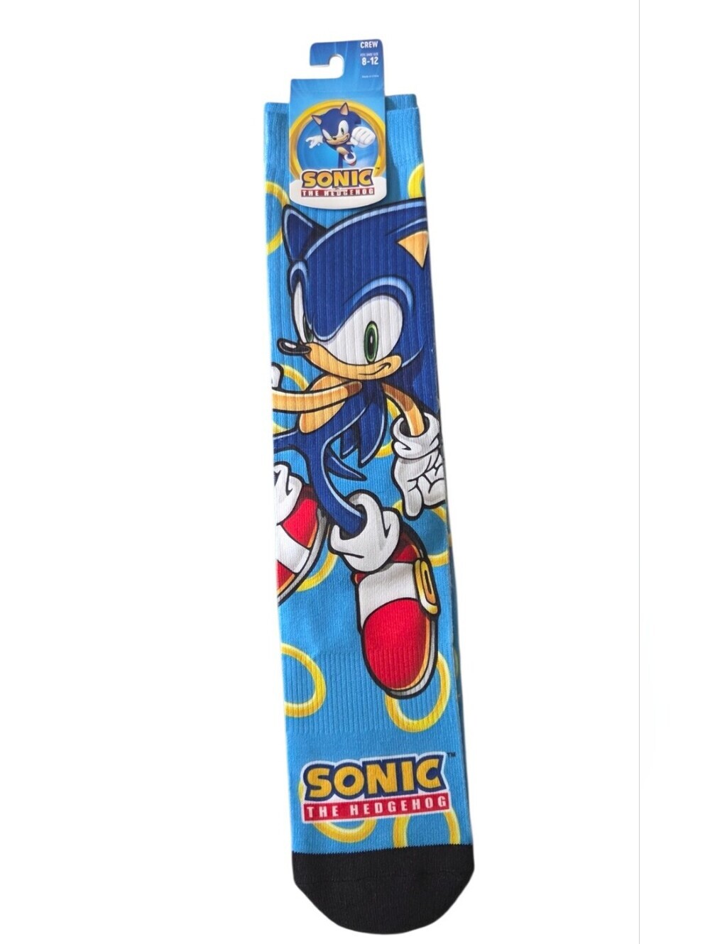 Sonic the Hedgehog Crew Socks Blue Graphic Crew Length Fits Men's Shoe Size 8-12